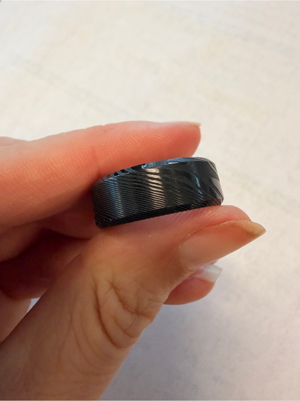Ridge Damascus Steel Ring – Black – Men’s Wedding Band